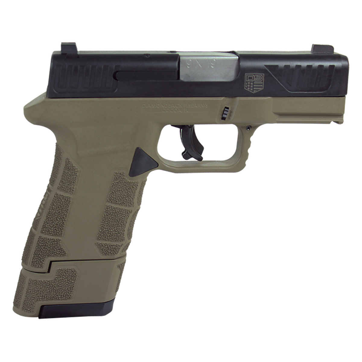 Diamondback DBAM29 Sub-Compact w/Viridian Laser 9mm Luger 3.5in Black/FDE Pistol - 17+1 Rounds Diamondback DBAM29 Sub-Compact w/Viridian Laser 9mm Luger 3.5in Black/FDE Pistol - 17+1 Rounds