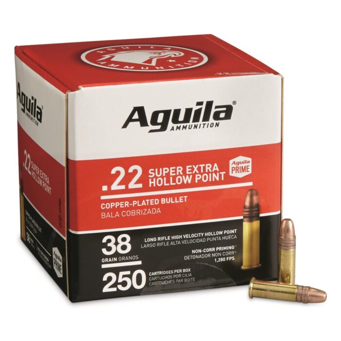 Aguila Super Extra High Velocity 22LR Ammo 38 Grain Plate... Aguila Super Extra High Velocity 22LR Ammo 38 Grain Plate...