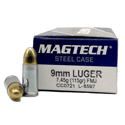 Magtech Steel Case 9mm 115 Grain 50-Rounds FMJ - 9mm